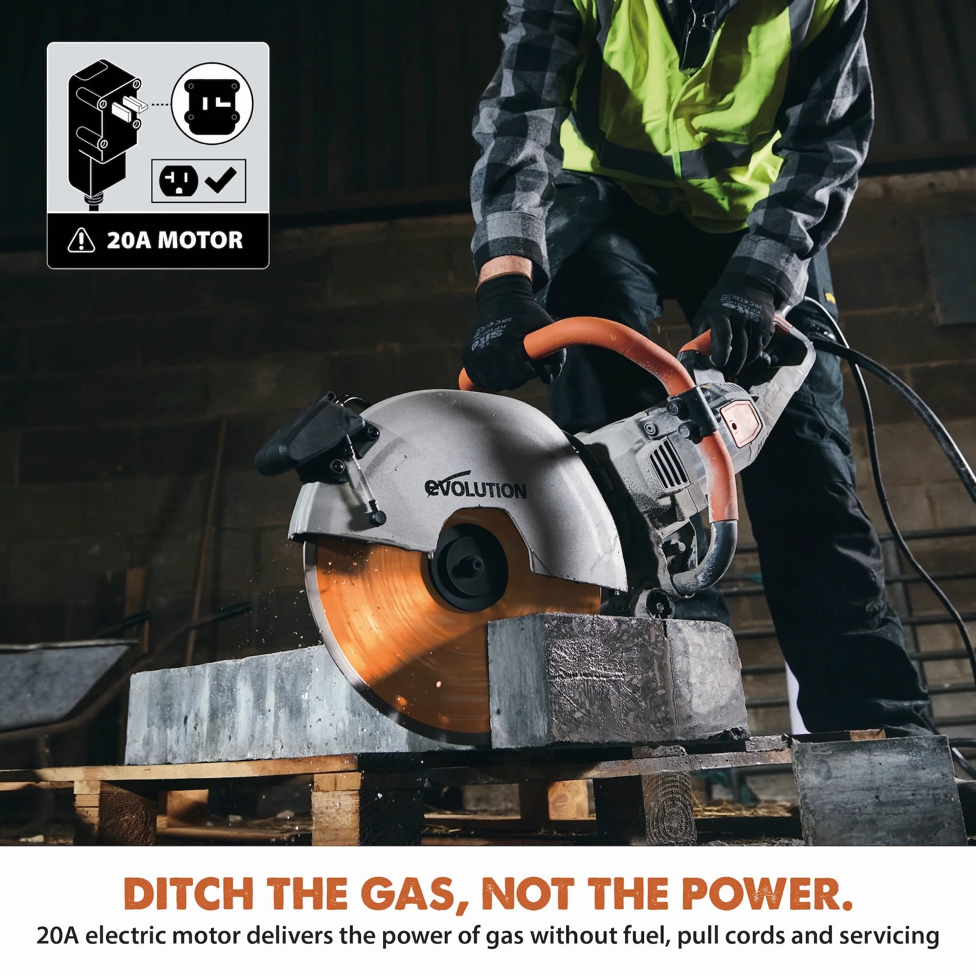 Evolution R14DCT | 14 in. | 20A Plug | Electric Concrete Saw | Water Fed Dust Suppression | Premium Diamond Blade Included - Image 3