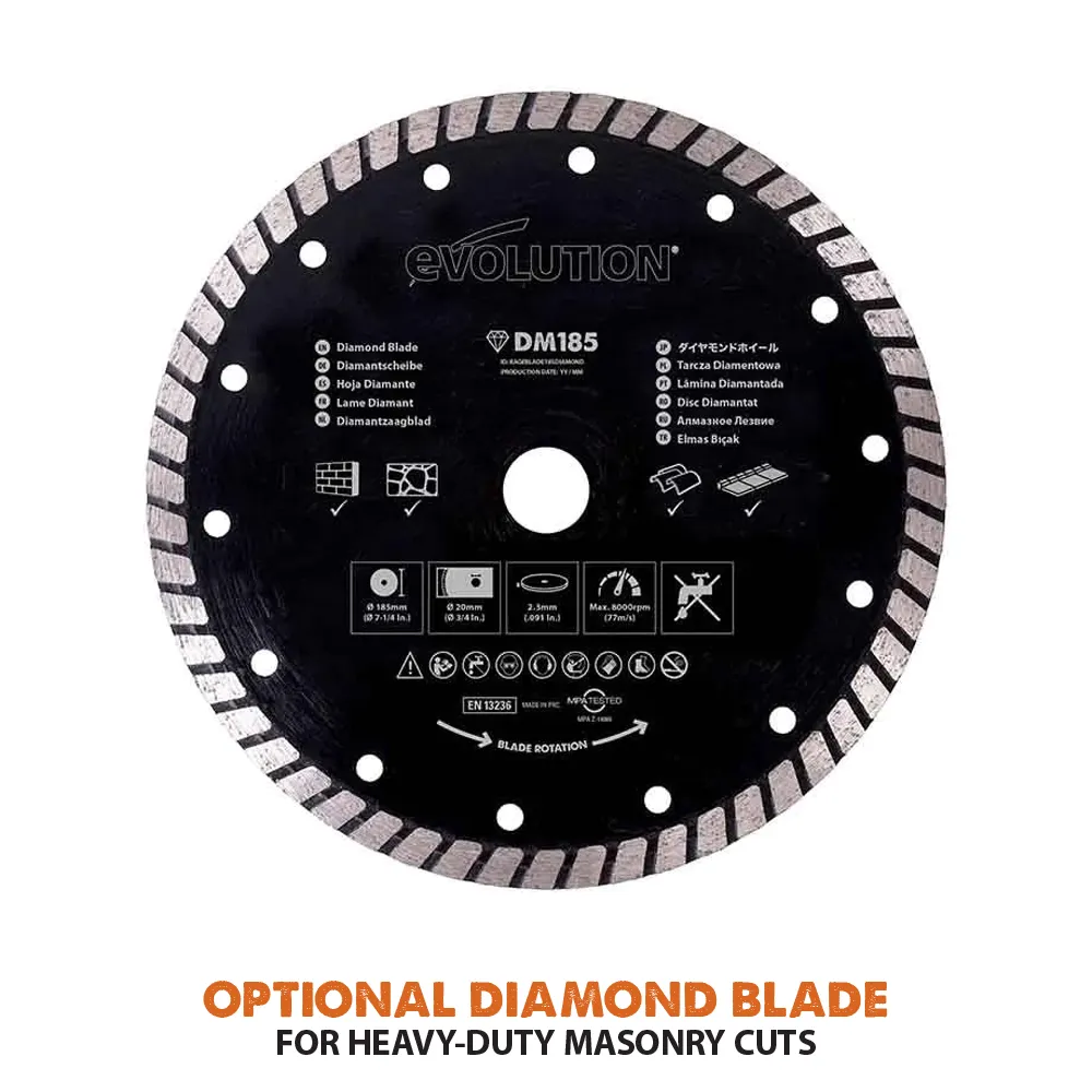 Evolution Cordless R185CMS-Li 7-1/4 in Compound Miter Saw 20V Li-Ion EXT Inc Multi-Material Blade - Image 14