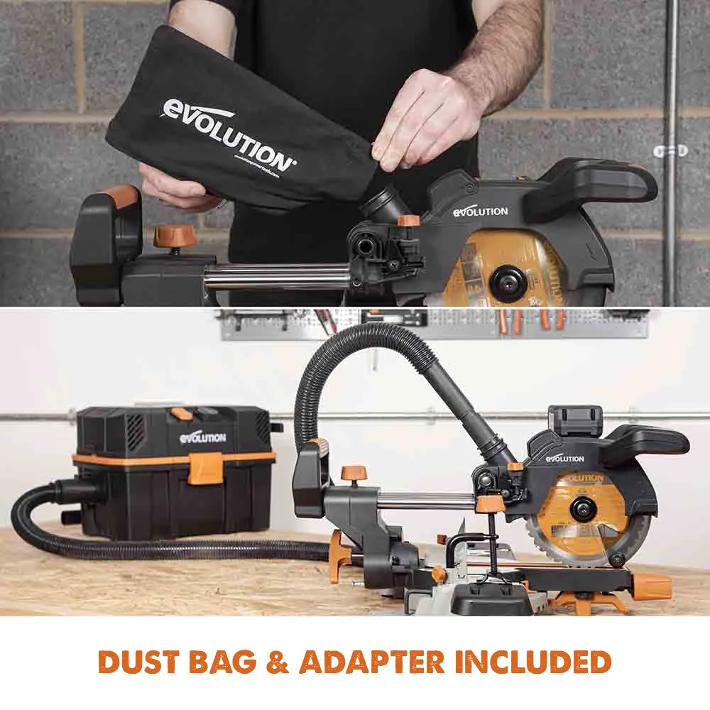 Evolution Cordless R185SMS-Li 7-1/4 in Sliding Miter Saw 20V Li-Ion EXT Inc Multi-Material Blade - Image 8