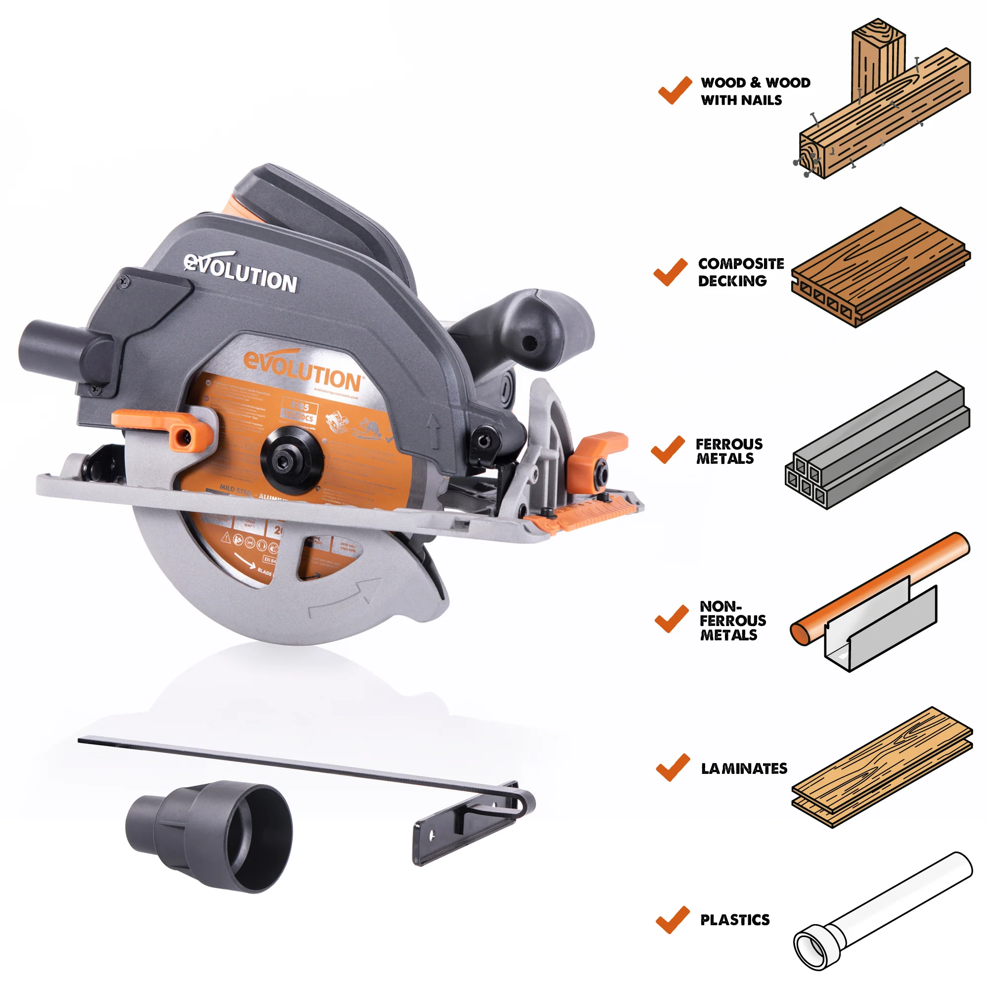 Evolution R185CCS: Multi-Material Cutting Circular Saw 7-1/4 in. Blade - Image 3