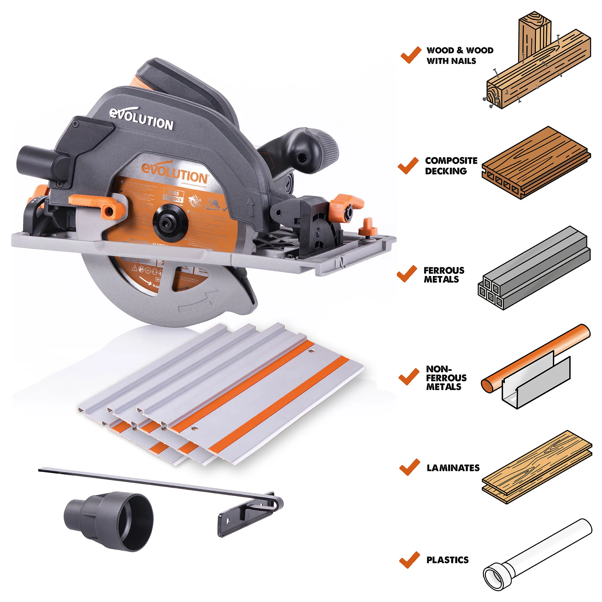 Evolution R185CCSX: Multi-Material Cutting Circular Saw 7-1/4 in. Blade With 3ft, 4in. Track Included - Image 4