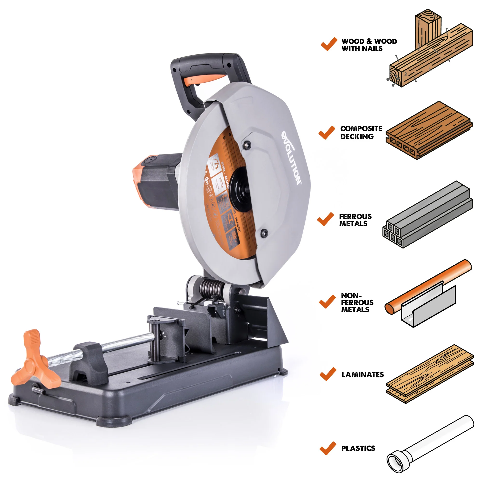 Evolution R355CPS: Multi-Material Cutting Chop Saw With 14 in. Blade - Image 3
